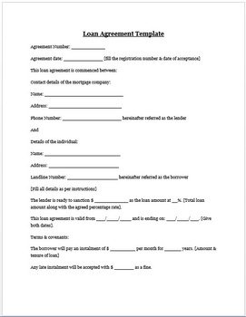 Money Loan Agreement Template