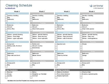 Printable House Cleaning Schedule Template
