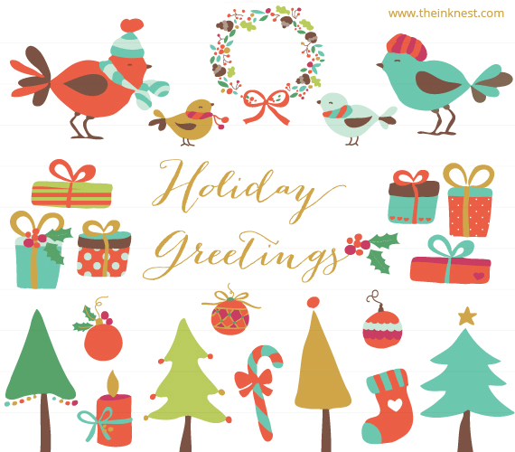 Christmas Holiday Greetings Clip Art free image download