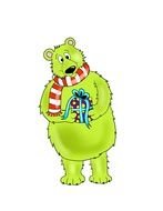 green bear with a gift as a graphic illustration