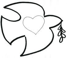 silhouettes of a dove with a heart and a branch