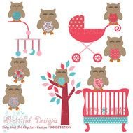 Sleeping Baby Girl Owl Clip Art