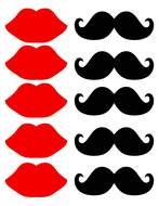 variety of red lips and mustaches as graphic elements for a clipart