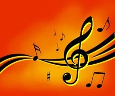 Guitar With Music Notes Background drawing