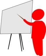 teacher with a pointer like a red figure