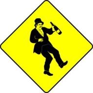 drunkard on a bright yellow sign
