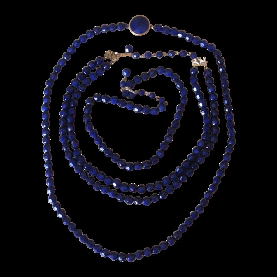 Navy Glass Vintage Beaded Necklaces And Earrings