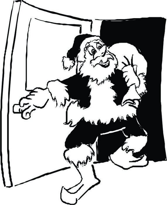 Cartoon Santa Coming Through The Door