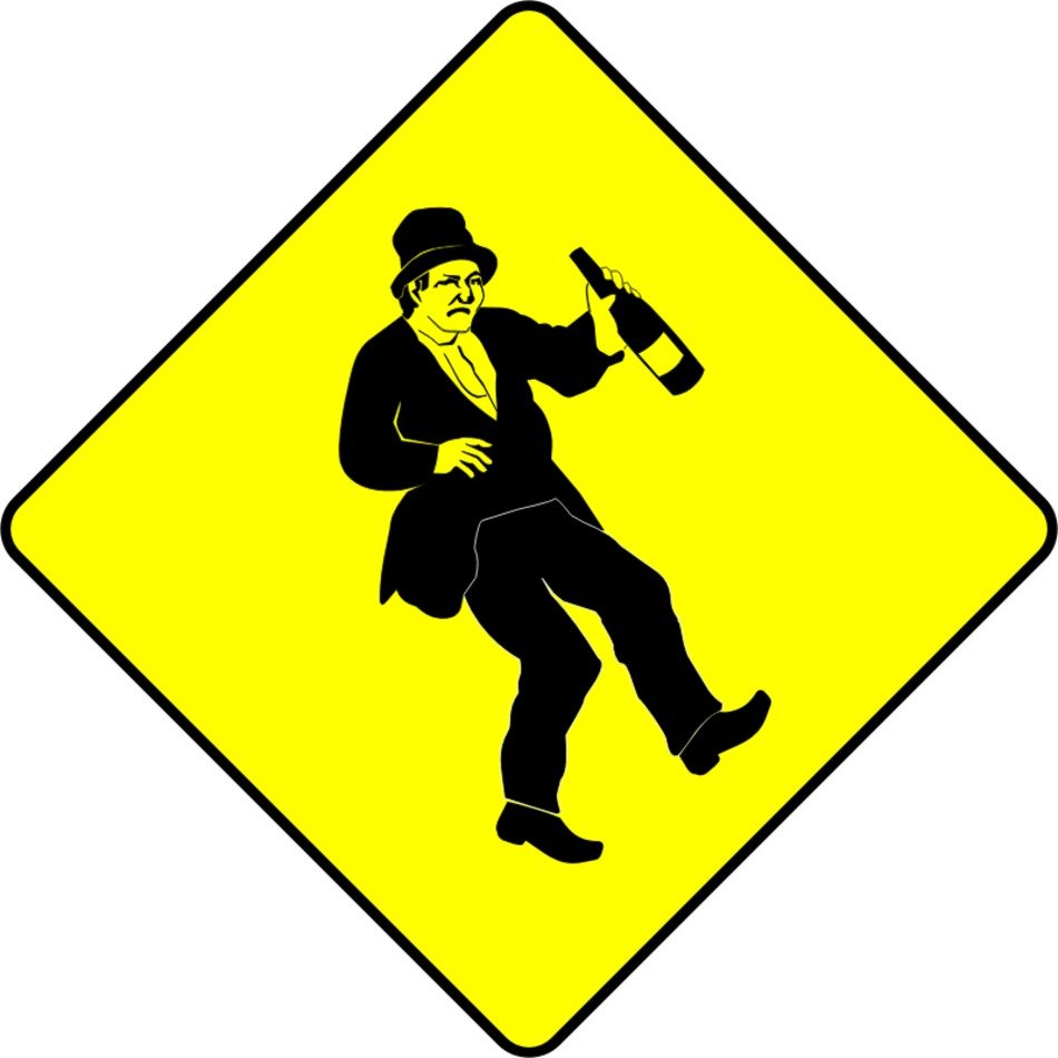 drunkard on a bright yellow sign