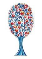 painted blue tree with apples