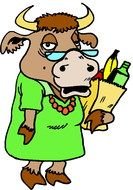 cartoon cow as a shopping woman