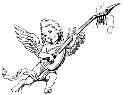 painted flying angel playing a musical instrument