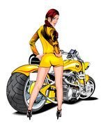 sexy girl near a motorcycle as a graphic illustration