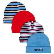 Gerber Boys 2 Pack Blue Red Assorted Solid And Stripe Hats