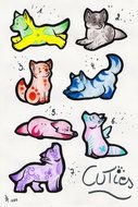 Cuties, colorful cartoon baby Wolves