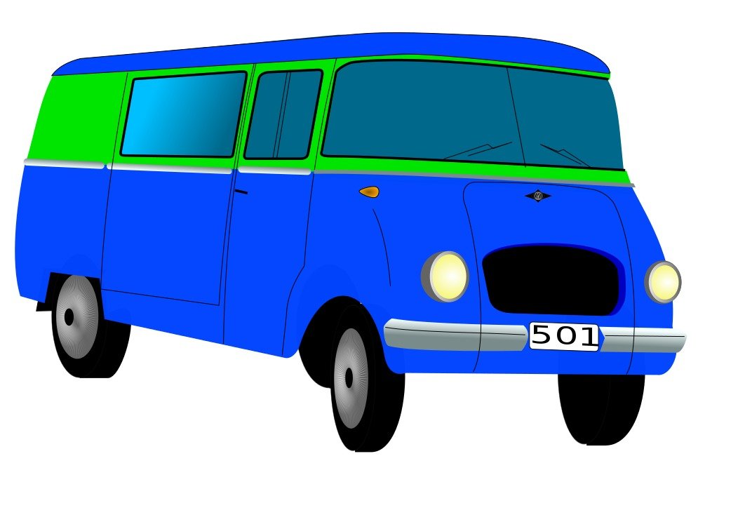 Clip art of the green and blue bus