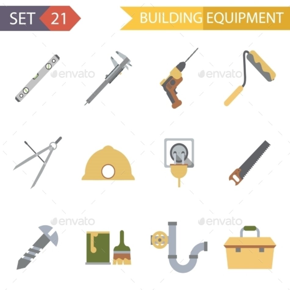 GraphicRiver Retro Flat Building Equipment Icons 8860688