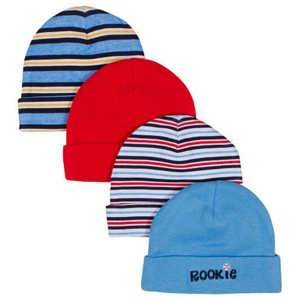 Gerber Boys 2 Pack Blue Red Assorted Solid And Stripe Hats