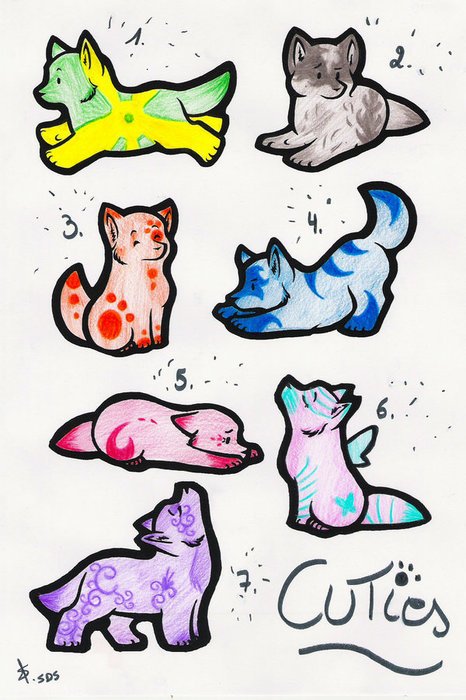 Cuties, colorful cartoon baby Wolves