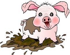 Cartoon Pig Playing drawing