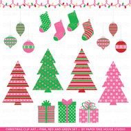 Christmas Clip Art Pink Green And Red By Papertreehousestudio