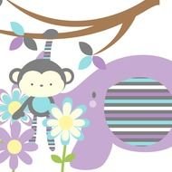 Colorful monkey and colorful plants clipart