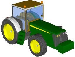 vintage green tractor, drawing