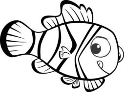 Black and white beautiful drawing of the cute fish clipart