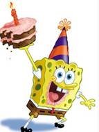 happy Spongebob with Birthday cake on hand