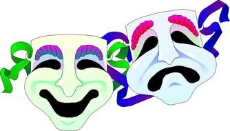 drawn happy and sad masks on a white background