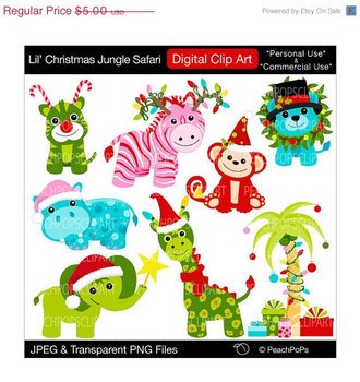 Clip Art Digital Clipart Animals Monkey Lil Christmas Jungle Safari