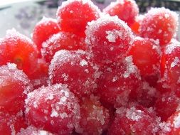 sugar cherries in a transparent bowl