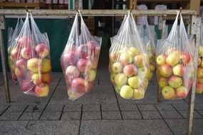 apple in a bags in a market