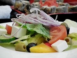 greek salad, vegetables with feta cheese