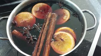 mulled wine in a pan