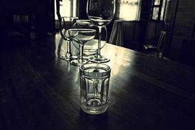 glasses and cups on the table