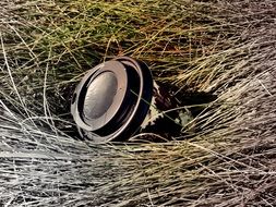 coffee mug in a grass