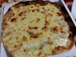 pizza with cheese in a carton