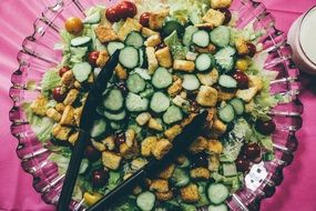 healthy fresh vegetable salad in clear dish