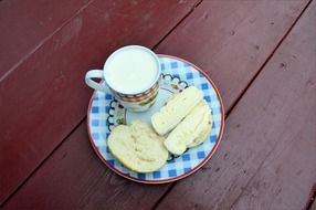 Milk and snacks on the plate