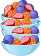 painted fruit salad in a blue bowls