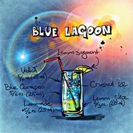 recipe of blue lagoon cocktail at colorful background