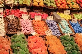 candied dried fruits and nuts on market