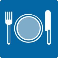 plate and cutlery on blue background