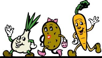 happy cartoon root vegetables walking and waving