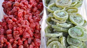 candied fruits for raspberry and kiwi
