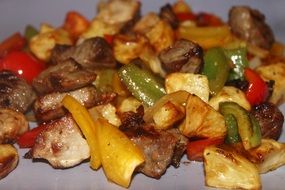 delicious fried meat and fried vegetables