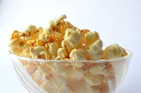 popcorn in a glass bowl