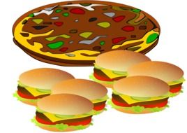 pizza and hamburgers, fast food drawing