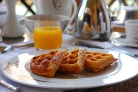 waffles and orange juice for breakfast